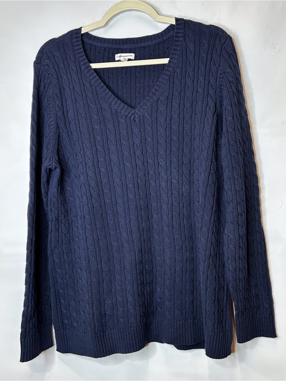 Cable Knit V-Neck Sweater - Navy